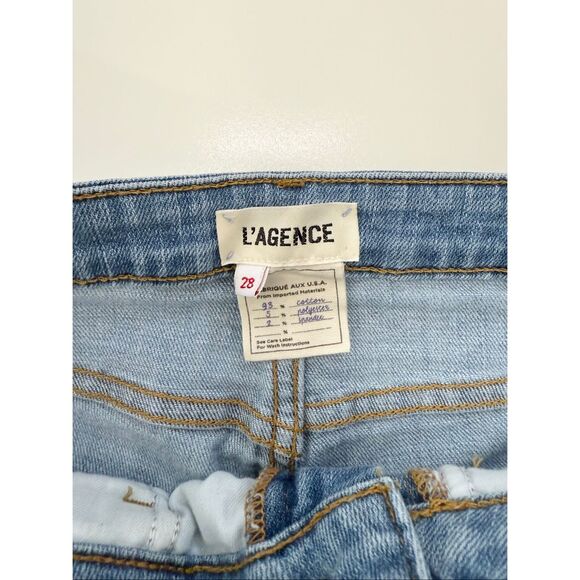 L'Agence High Line Skinny High Rise Classic Blue Denim Stretch Distressed 28 - Picture 2 of 4